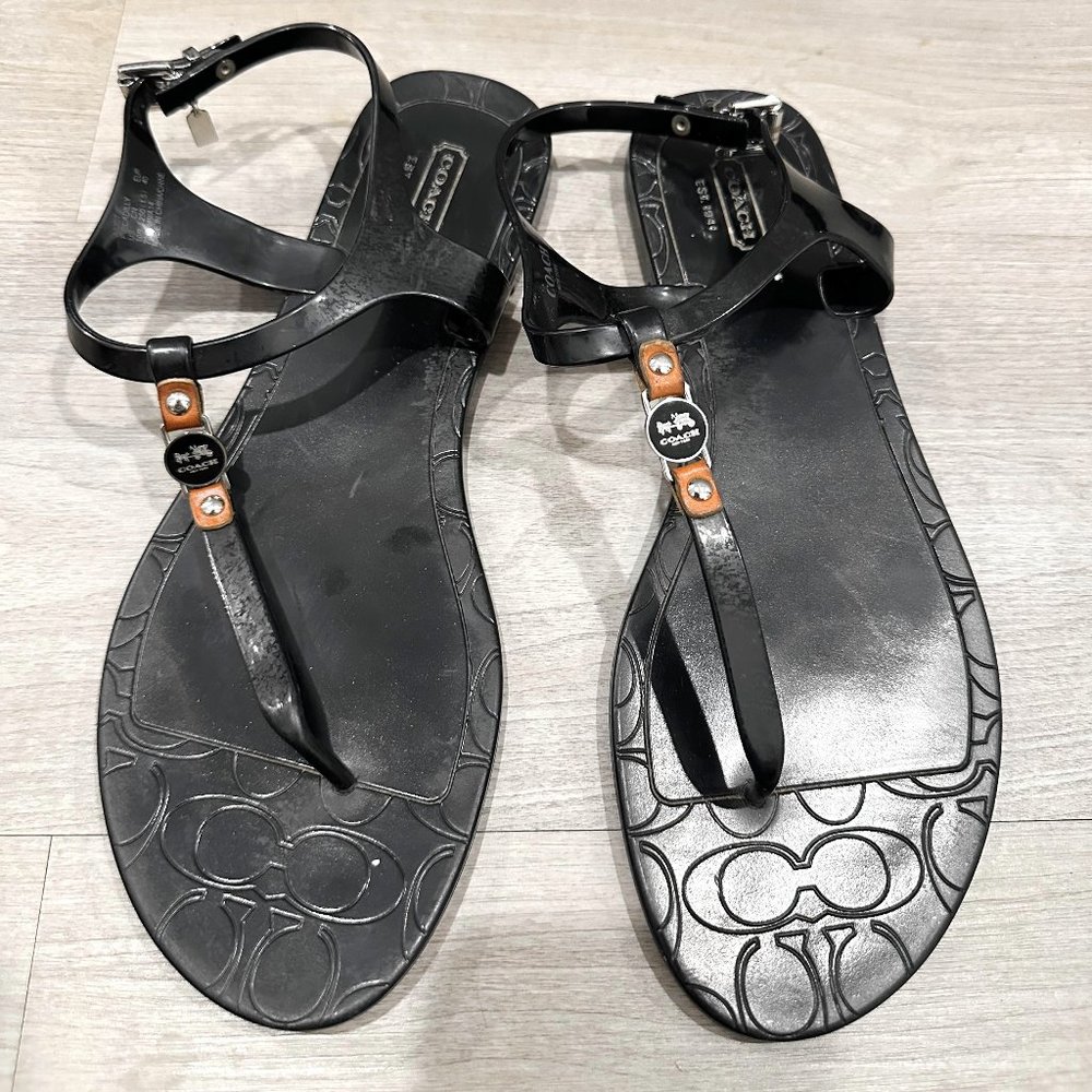 Coach Piccadilly Jelly Flat Sandals-Black, Size 10